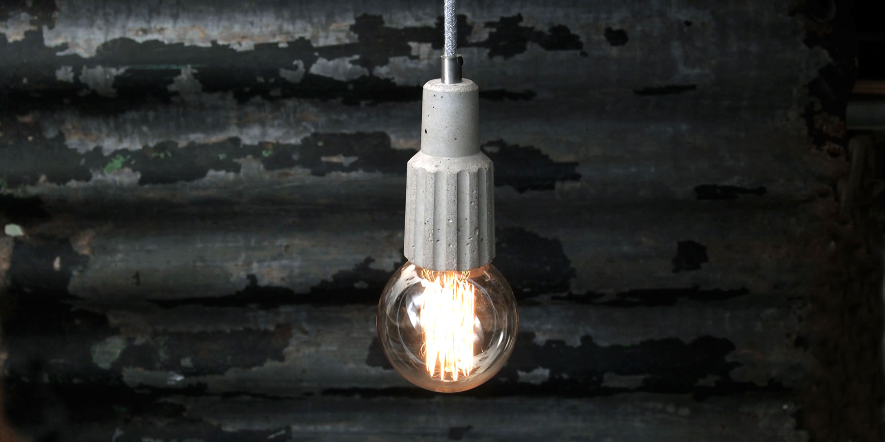 "Exposed bulb pendant light fitting" "Concrete exposed bulb" "by Brutal Design"